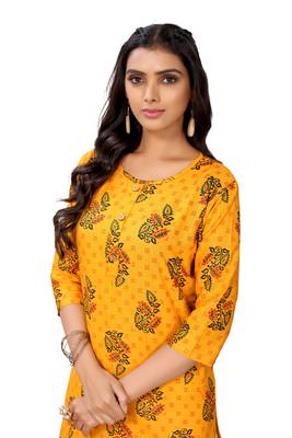 Yellow printed cotton cotton-kurtis 3