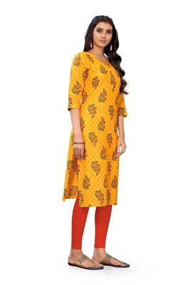 Yellow printed cotton cotton-kurtis 4