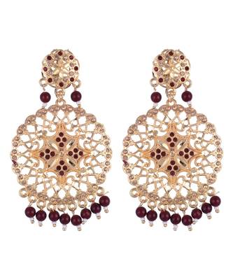 Bollywood Golden Mehroon Kundan Pearl Earring Maang Tikka Set 3