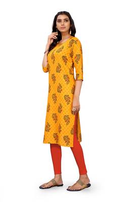 Yellow printed cotton cotton-kurtis 5