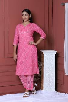 PINK PRINTED KURTA AND BOTTOM