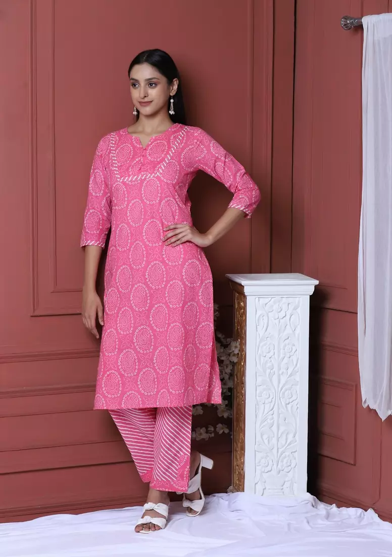 PINK PRINTED KURTA AND BOTTOM