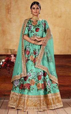 Green Zari Dori And Sequins Embroidered Fine Art Silk Semi Stitched Bridal Lehenga 5