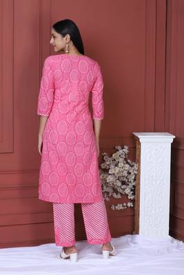 Pink Printed Kurta And Bottom 4
