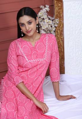 Pink Printed Kurta And Bottom 5