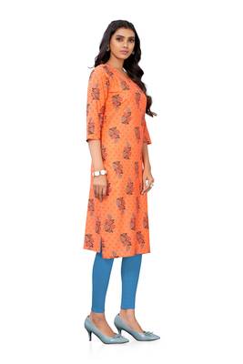 Orange printed cotton cotton-kurtis 4