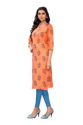 Orange printed cotton cotton-kurtis 5