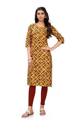 Mustard printed cotton cotton-kurtis 1