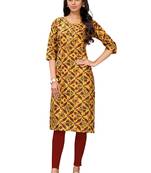Mustard printed cotton cotton-kurtis