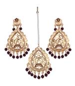 Bollywood Golden Mehroon Pearl Earring Maang Tikka Set