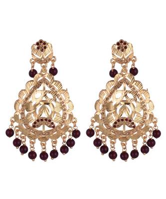 Bollywood Golden Mehroon Pearl Earring Maang Tikka Set 3
