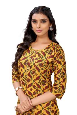 Mustard printed cotton cotton-kurtis 3