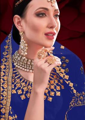 Blue embroidered georgette salwar 2