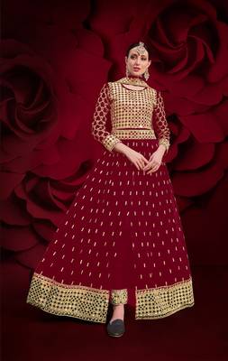Maroon embroidered georgette salwar 1