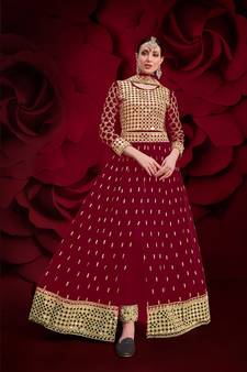 Maroon embroidered georgette salwar