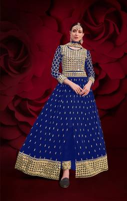 Blue embroidered georgette salwar 1