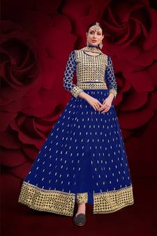 Blue embroidered georgette salwar