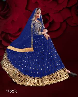 Blue embroidered georgette salwar 2