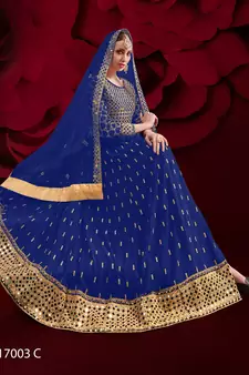 Blue embroidered georgette salwar