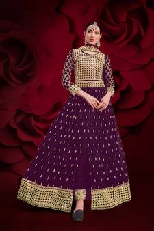 Wine embroidered georgette salwar
