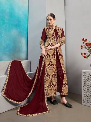 Maroon embroidered georgette salwar 1