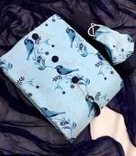 VredeVogel Sky blue cotton slub printed with button unstiched  Dress Materials With Mask