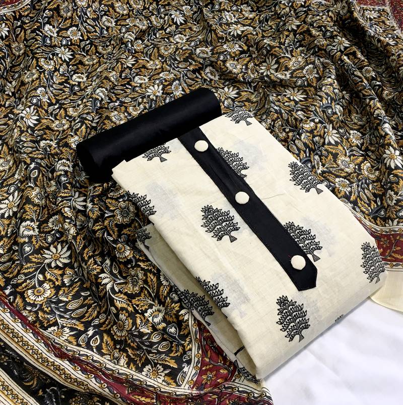 VredeVogel Black Khadi cotton  Unstiched Dress Materials