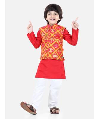 red Patan Patola Jacket Kurta Pajama 3 piece set 1