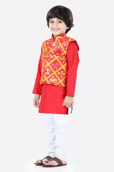 red Patan Patola Jacket Kurta Pajama 3 piece set