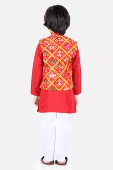 red Patan Patola Jacket Kurta Pajama 3 piece set