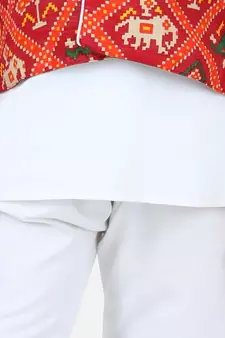 white Patan Patola Jacket Kurta Pajama 3 piece set