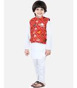 white Patan Patola Jacket Kurta Pajama 3 piece set