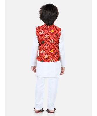 white Patan Patola Jacket Kurta Pajama 3 piece set 5