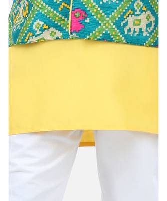 yellow Patan Patola Jacket Kurta Pajama 3 piece set 2