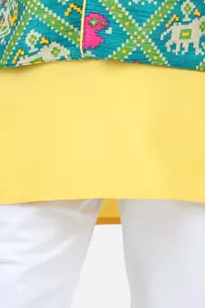 yellow Patan Patola Jacket Kurta Pajama 3 piece set