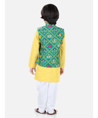 yellow Patan Patola Jacket Kurta Pajama 3 piece set 3
