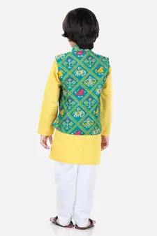 yellow Patan Patola Jacket Kurta Pajama 3 piece set