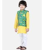 yellow Patan Patola Jacket Kurta Pajama 3 piece set