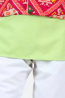 green Patan Patola Jacket Kurta Pajama 3 piece set