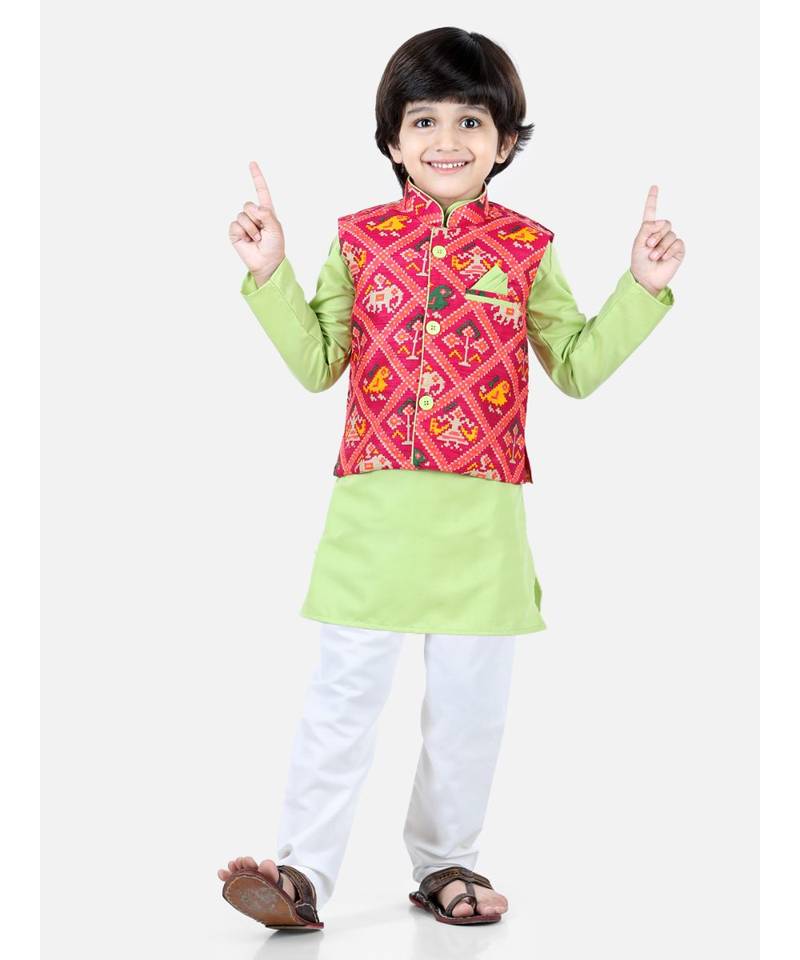 green Patan Patola Jacket Kurta Pajama 3 piece set