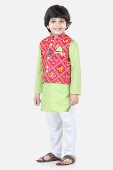 green Patan Patola Jacket Kurta Pajama 3 piece set