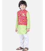 green Patan Patola Jacket Kurta Pajama 3 piece set