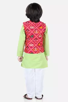 green Patan Patola Jacket Kurta Pajama 3 piece set