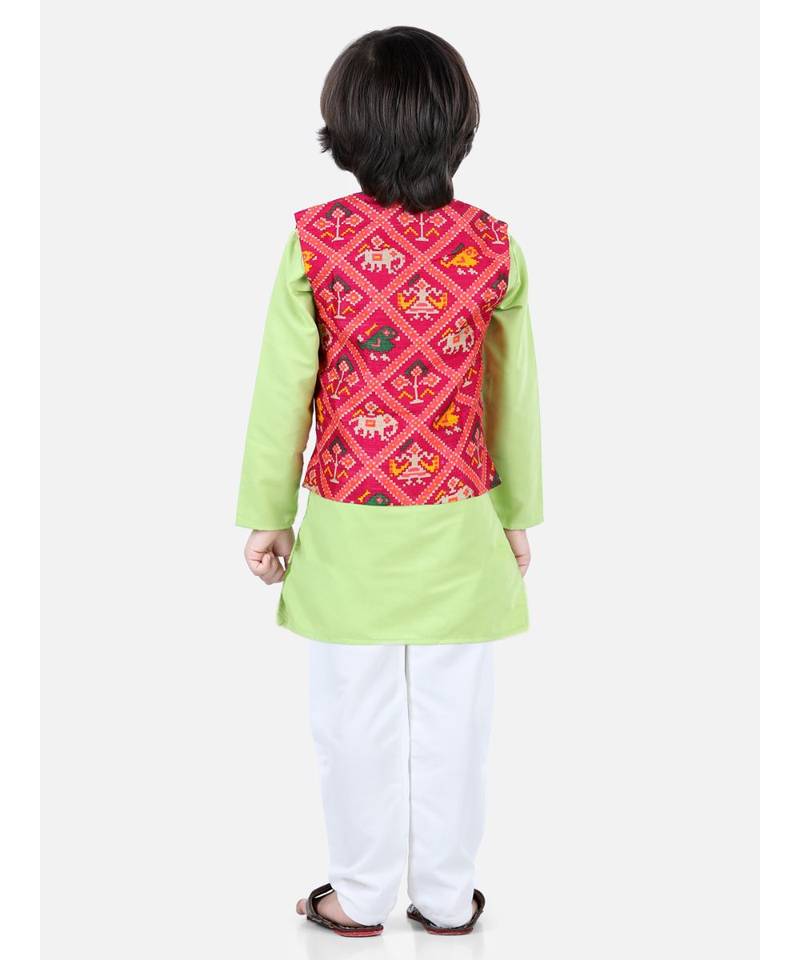 green Patan Patola Jacket Kurta Pajama 3 piece set