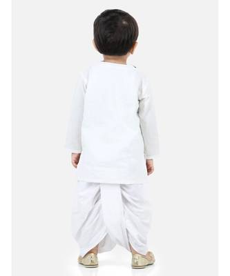 white Boys Front Open Embroidered Kurta Dhoti for Boys 2
