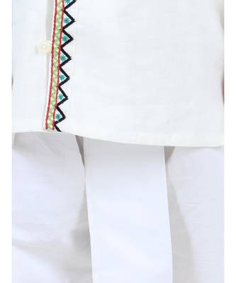 white Boys Front Open Embroidered Kurta Dhoti for Boys 3