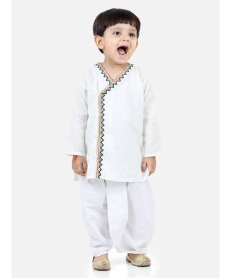 white Boys Front Open Embroidered Kurta Dhoti for Boys 4