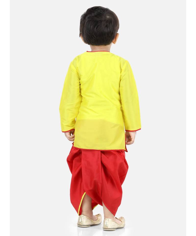 yellow Boys Front Open Full Sleeve Dhoti Kurta