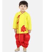 yellow Boys Front Open Full Sleeve Dhoti Kurta