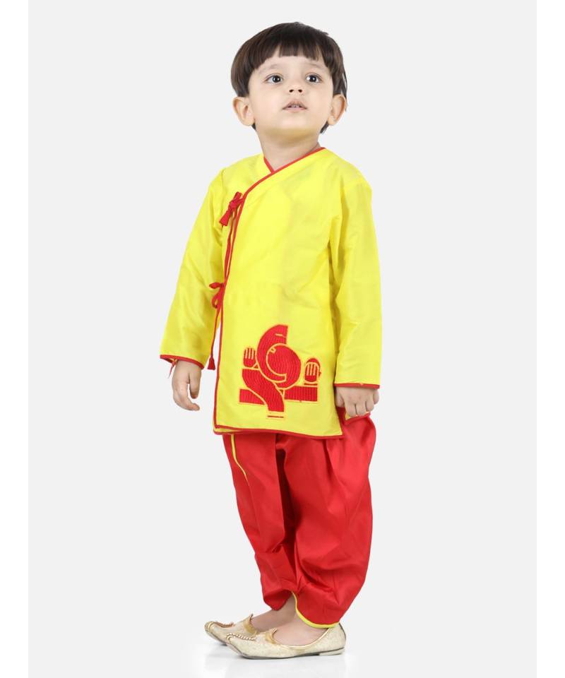 yellow Boys Front Open Full Sleeve Dhoti Kurta
